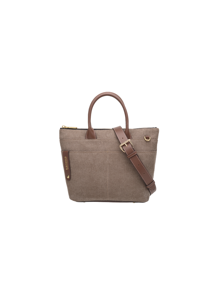 Dot Mini Tote | Chocolate Washed Canvas + Brown Leather