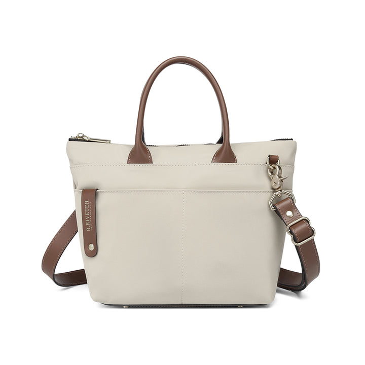 Dot | Small Tote | Khaki Nylon + Brown Leather