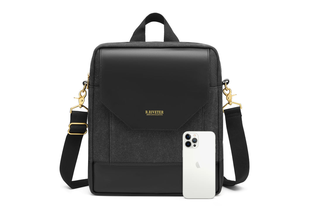 Corbin | Black Washed Canvas + Black Leather