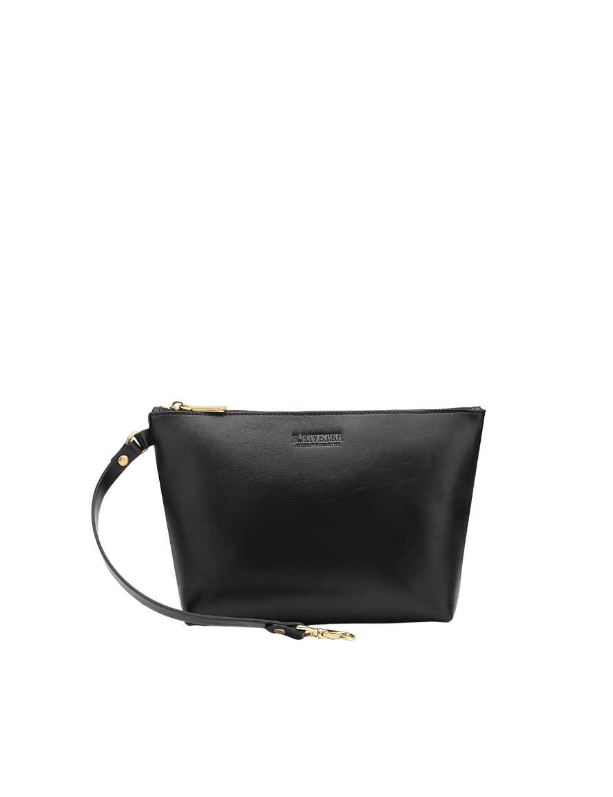 Naomi Zipper Clutch | Matte Black Leather