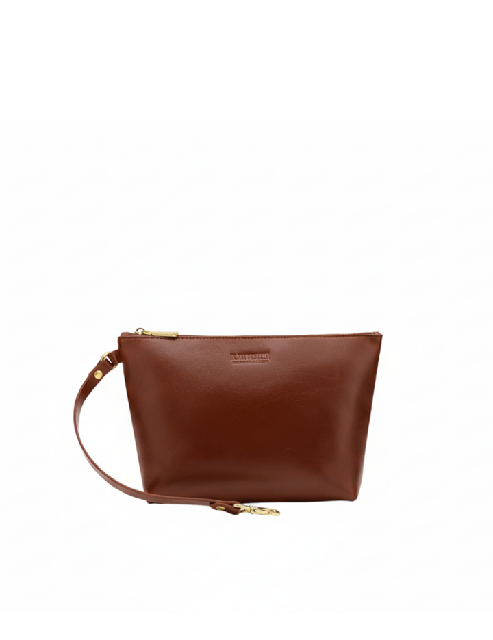 Naomi Zipper Clutch | Chocolate Brown Leather