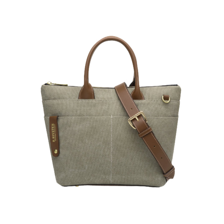 Dot | Small Tote | Fatigue Washed Canvas + Brown Leather