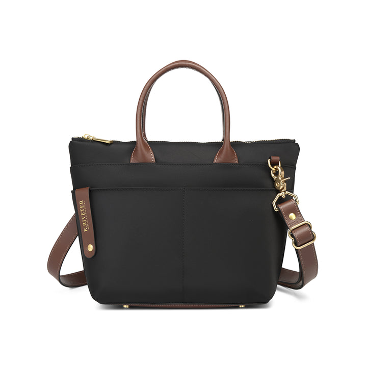 Dot | Small Tote | Black Nylon + Brown Leather