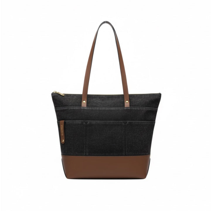 Harriet Tote Bag | Black Washed Canvas + Brown Leather