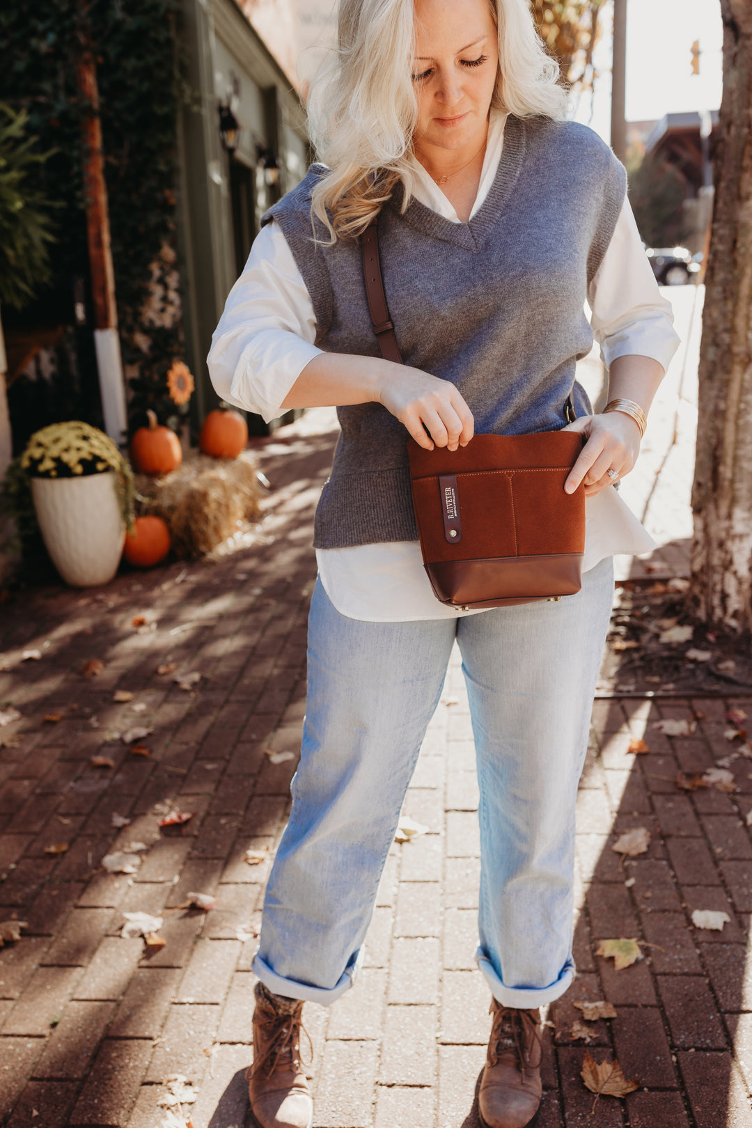 Betsy Bucket Bag | Rust Suede + Brown