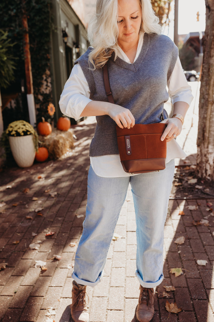 Betsy Bucket Bag | Rust Suede + Brown