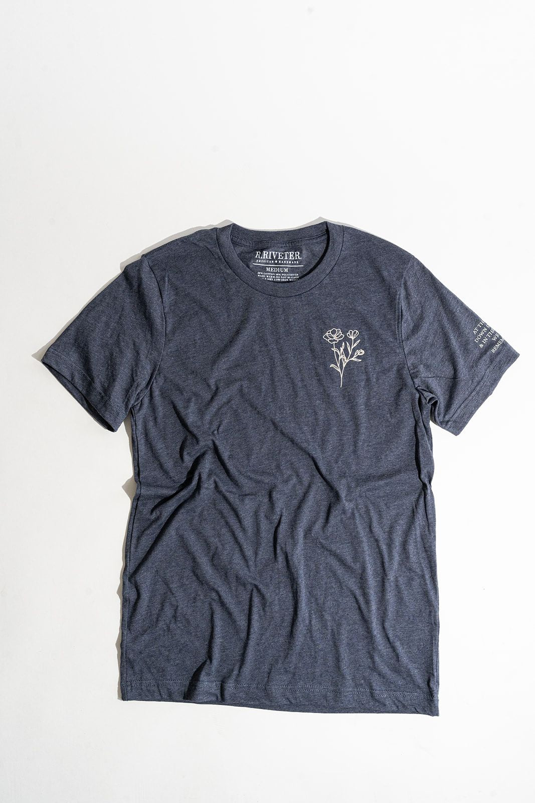 Unisex T-Shirt | Navy Cotton Crewneck with Poppy Embroidery