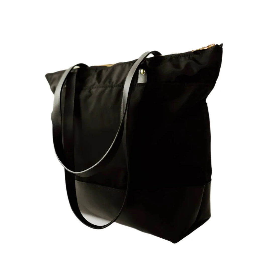 Harriet Tote Bag | Black Nylon + Black Leather