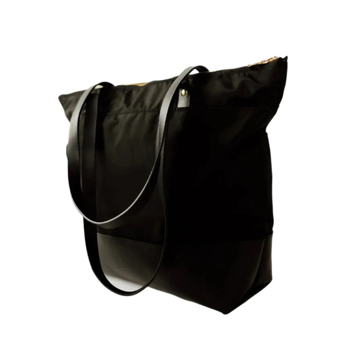 Harriet Tote Bag | Black Nylon + Black Leather