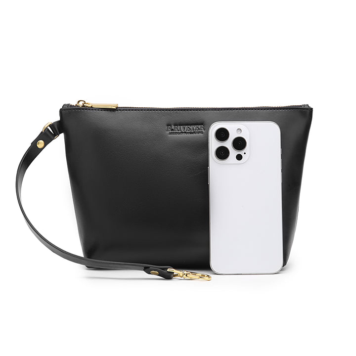 Naomi Zipper Clutch | Matte Black Leather