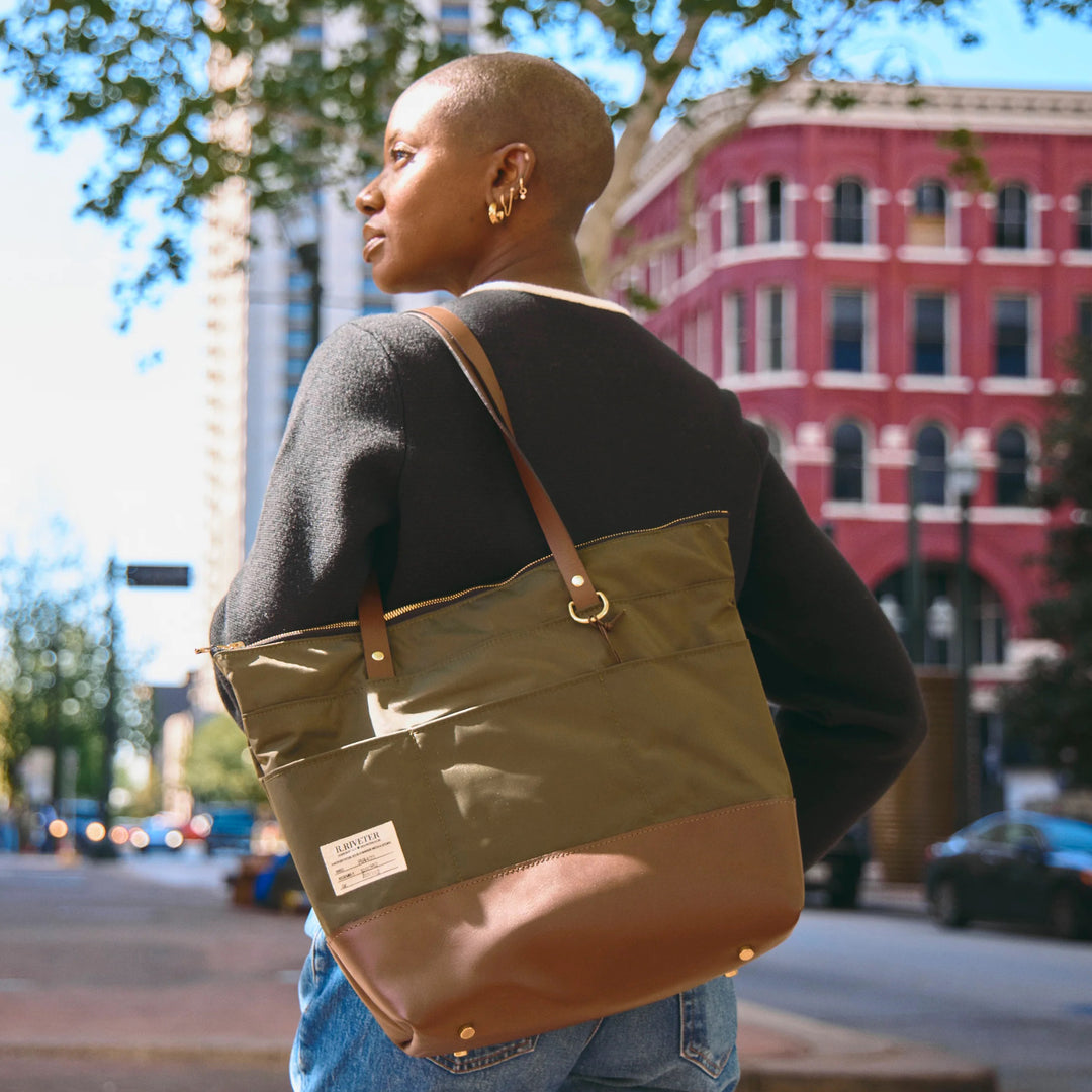 Harriet Tote Bag | Fatigue Nylon + Brown Leather