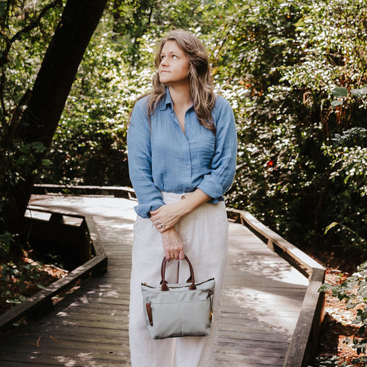 Dot | Small Tote | Slate Nylon + Brown Leather