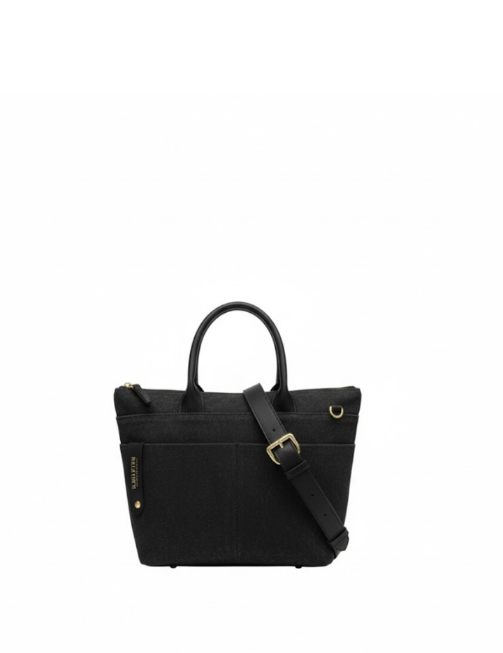Dot Mini Tote | Black Washed Canvas + Black
