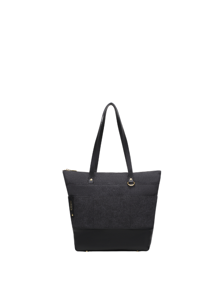 Harriet Tote Bag | Black Washed Canvas + Black Leather