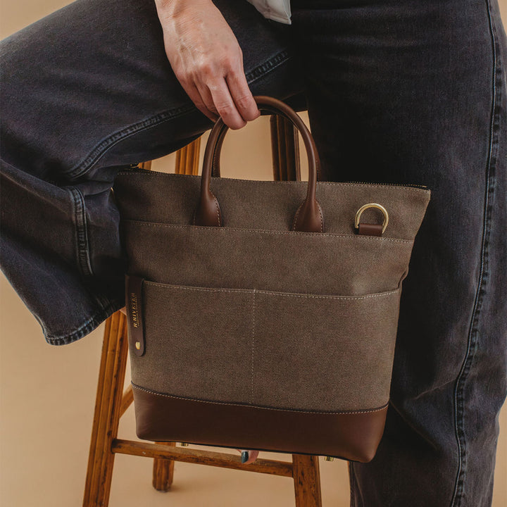 Otto Tote | Chocolate Washed Canvas + Brown Leather