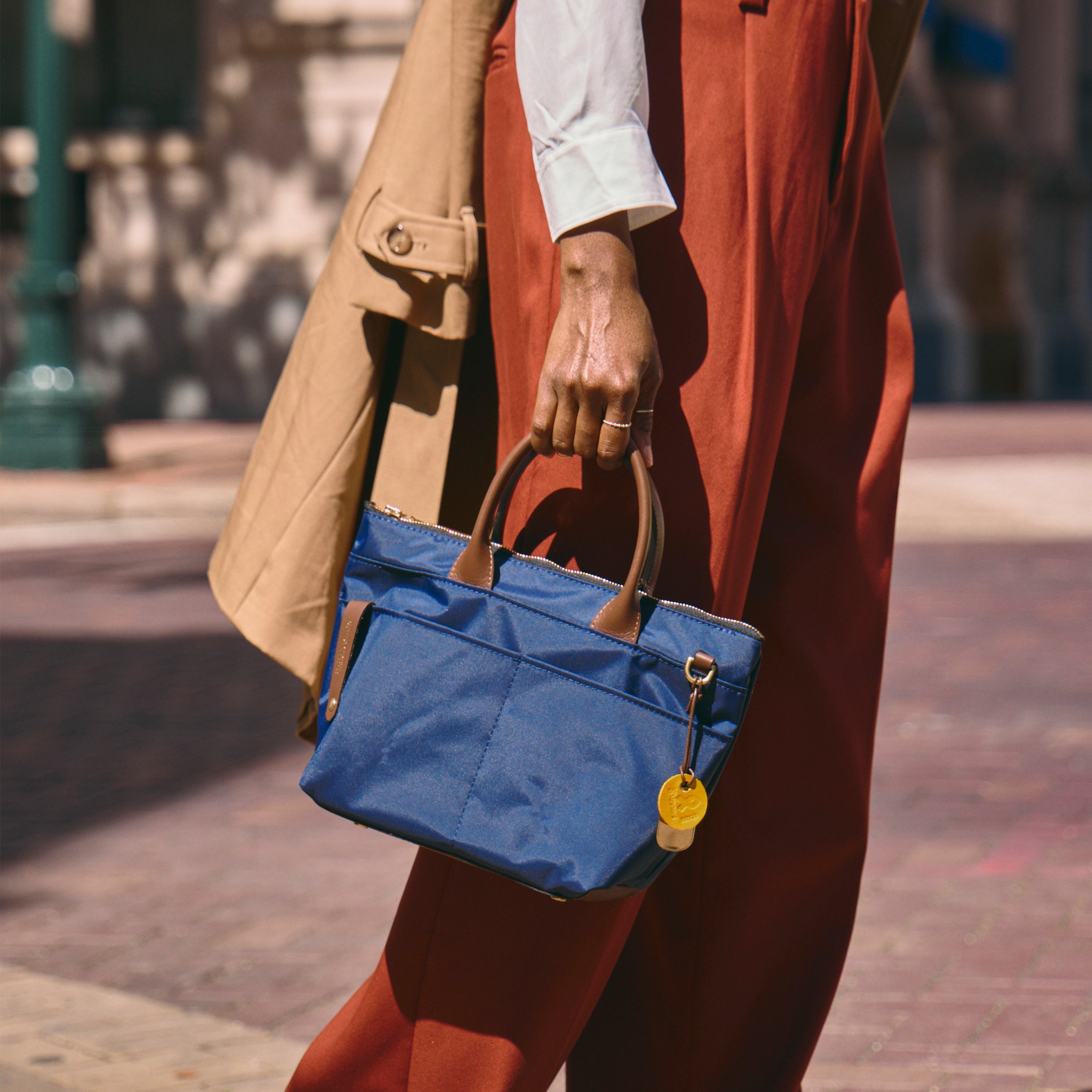 Dot | Small Tote | Navy Nylon + Brown Leather – R. Riveter
