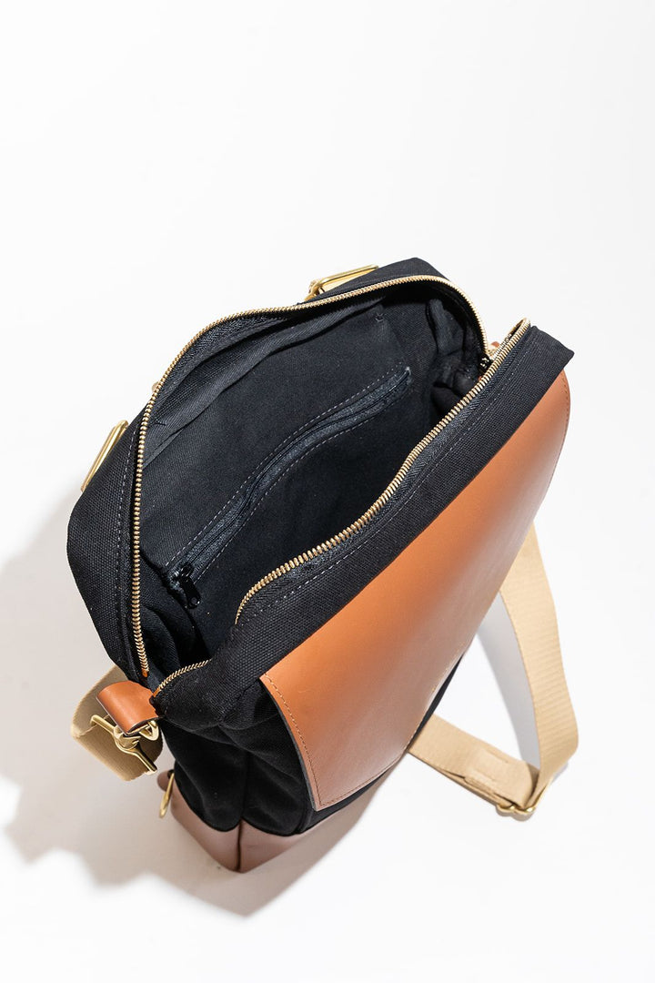 Corbin | Signature Black Canvas + Tan Leather Backpack