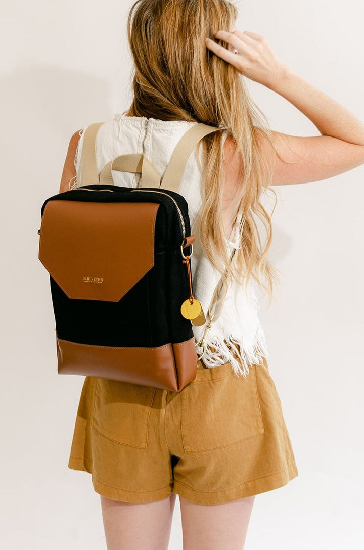 Corbin | Signature Black Canvas + Tan Leather Backpack