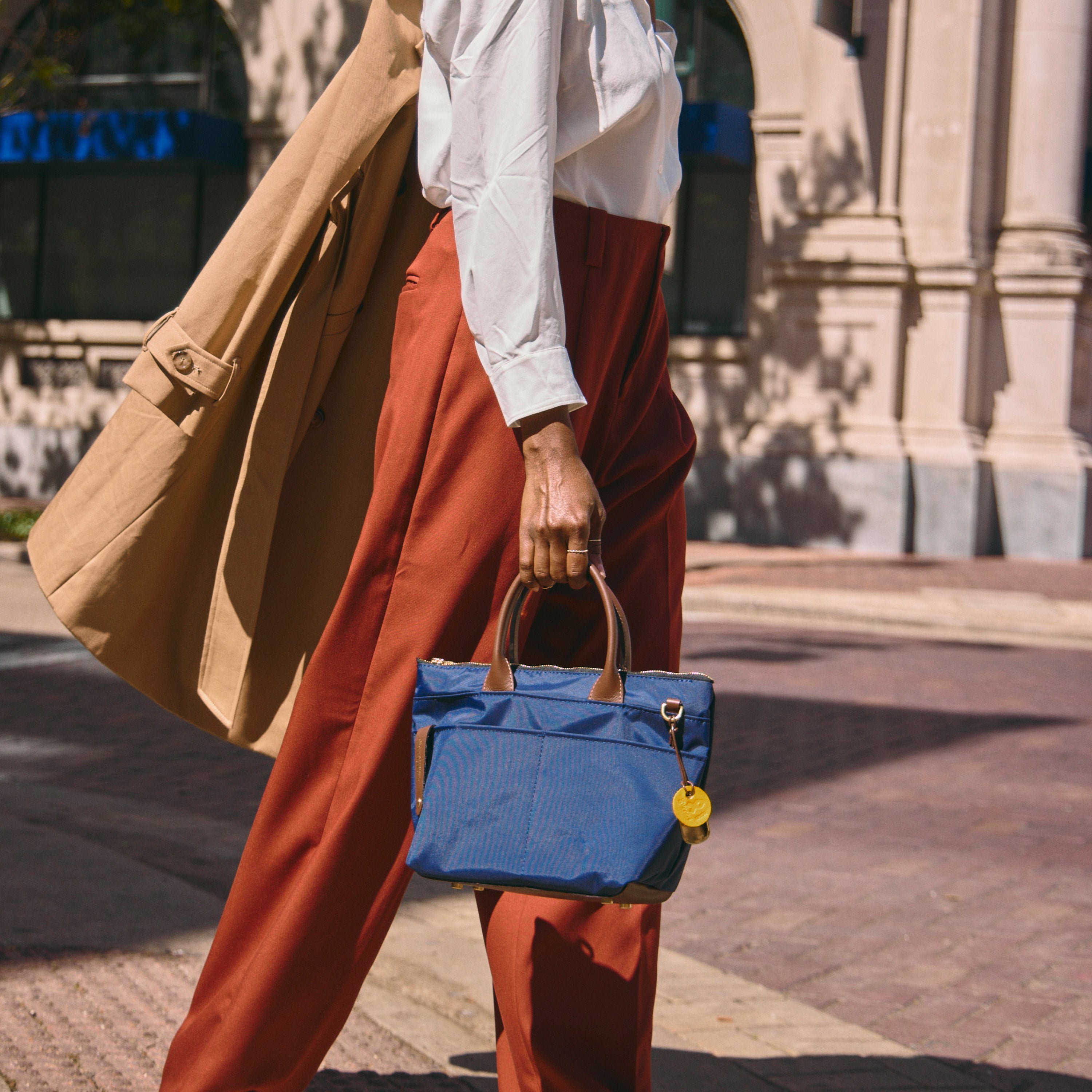 Dot | Small Tote | Navy Nylon + Brown Leather – R. Riveter