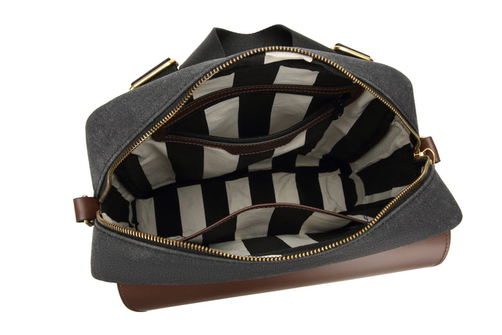 Corbin | Black Washed Canvas + Brown Leather