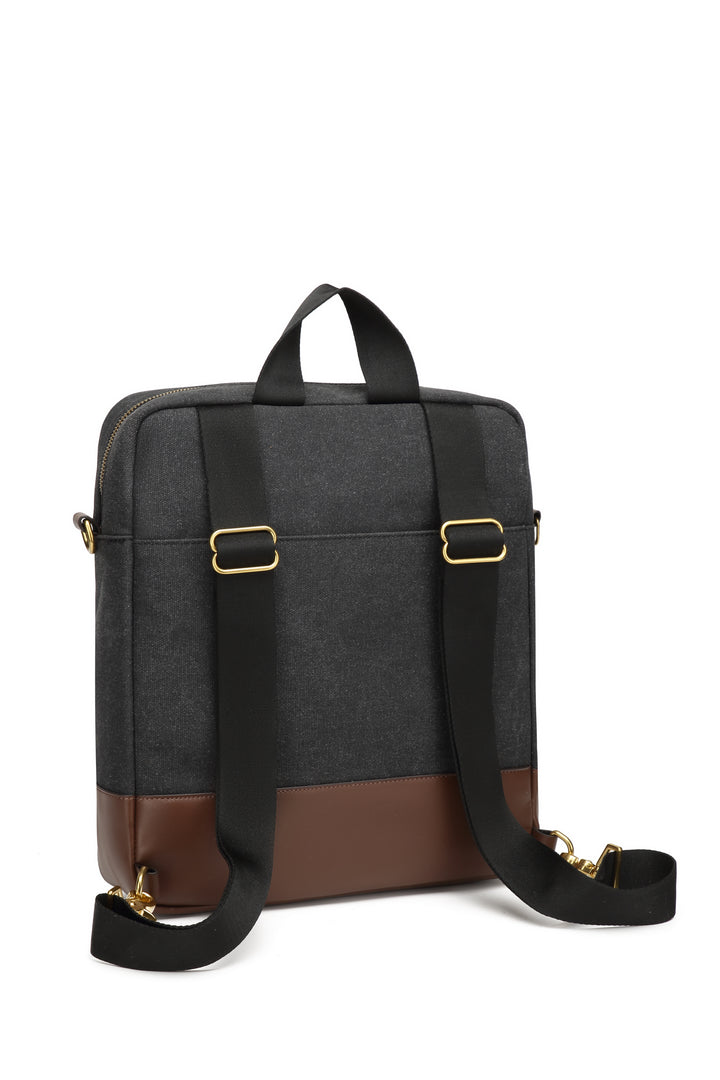 Corbin | Black Washed Canvas + Brown Leather