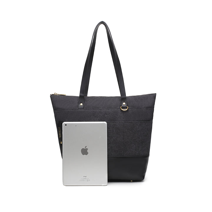 Harriet Tote Bag | Black Washed Canvas + Black Leather