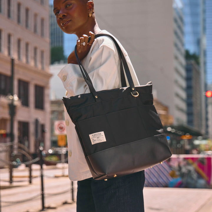 Harriet Tote Bag | Black Nylon + Black Leather