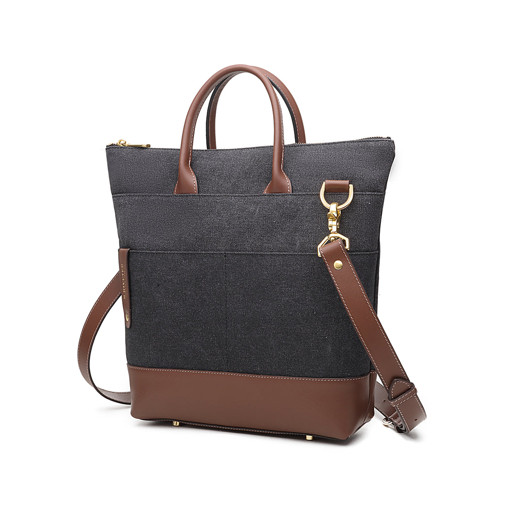 Otto Tote | Black Washed Canvas + Brown Leather