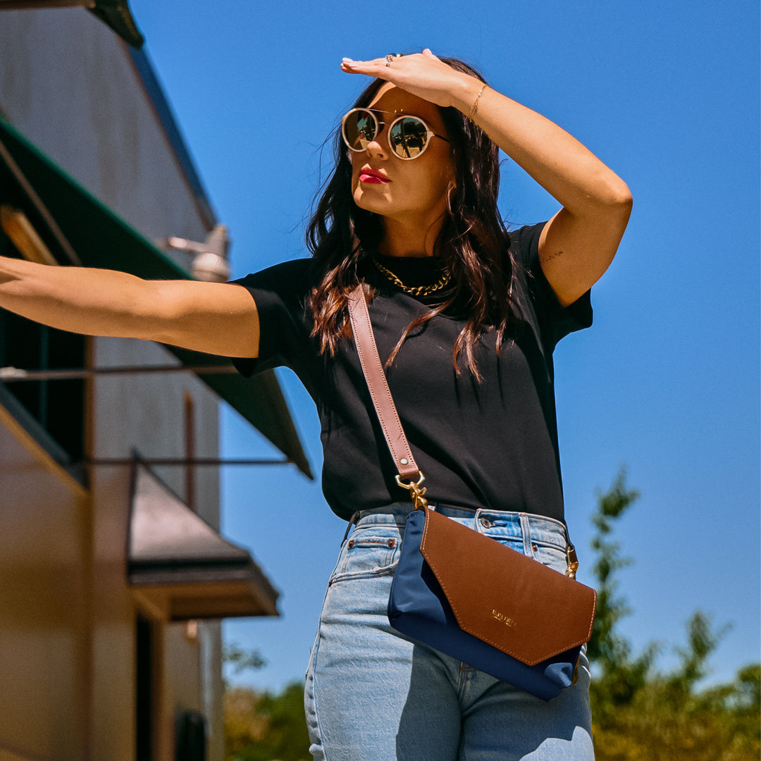 Patton | Navy Nylon + Brown Leather