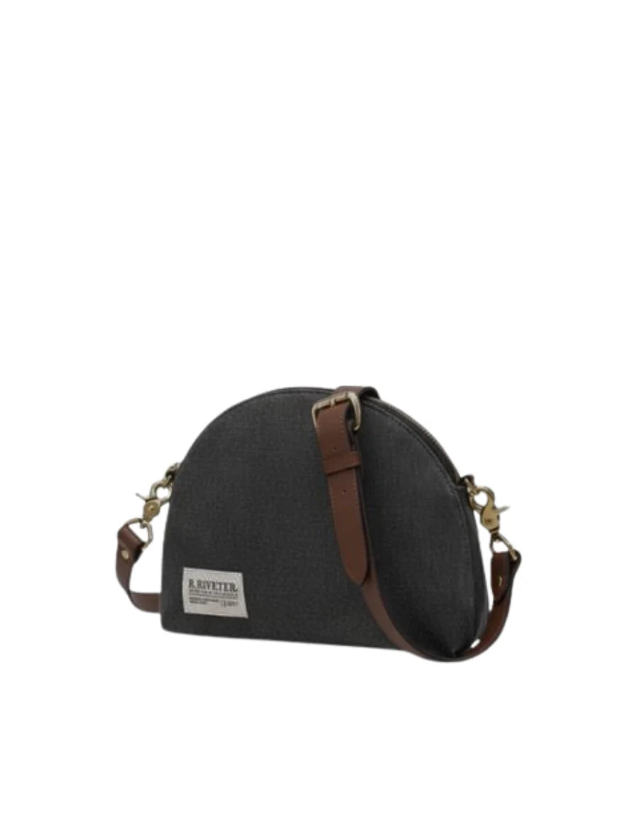Hopper Crossbody | Black Washed Canvas + Brown