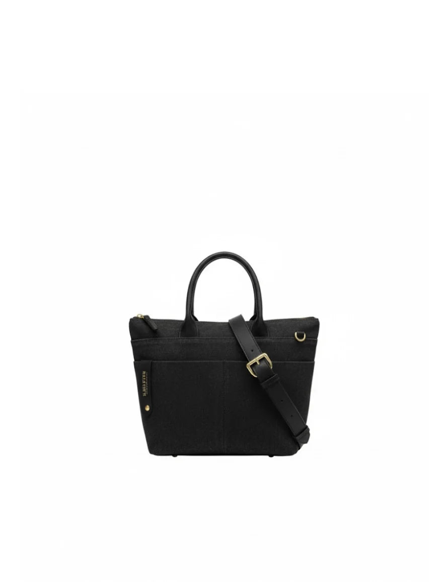 Dot | Small Tote | Black Washed Canvas + Black Leather