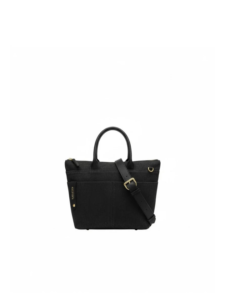 Dot | Small Tote | Black Washed Canvas + Black Leather