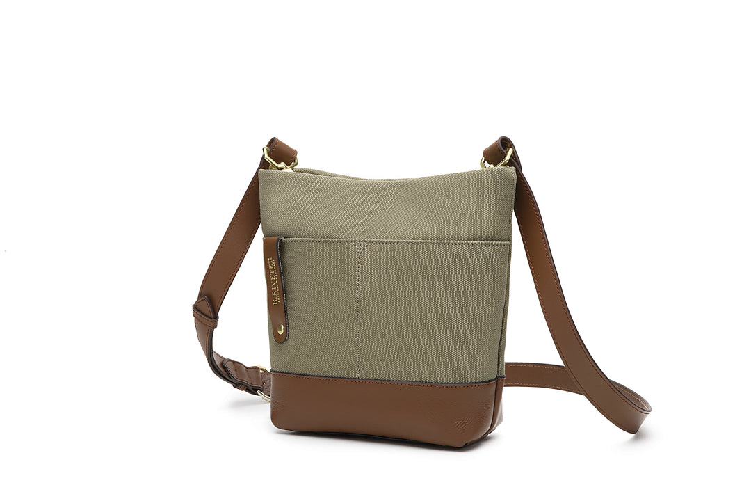 R Riveter Fatigue Betsy Bucket Bag | Fatigue Washed Canvas + Brown Leather – R. Riveter