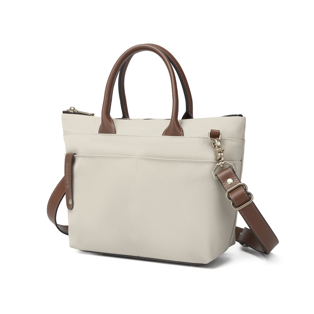 Dot | Small Tote | Khaki Nylon + Brown Leather