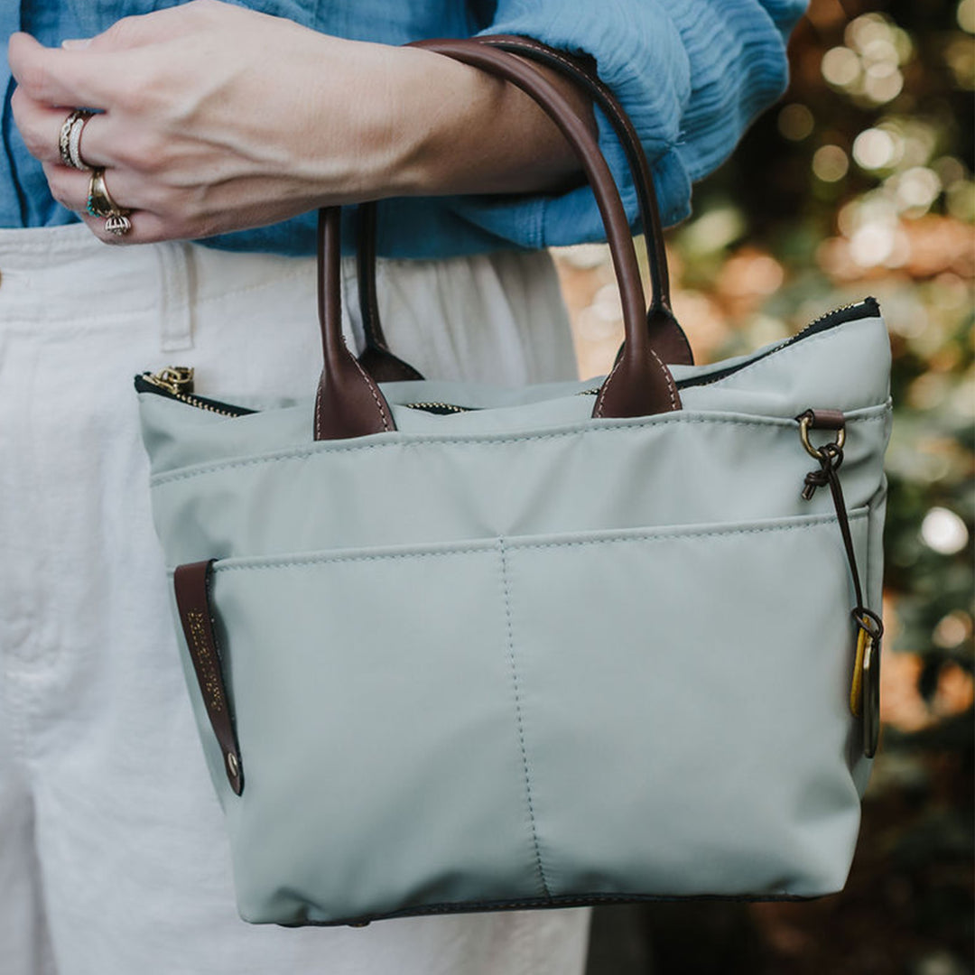 Dot | Small Tote | Slate Nylon + Brown Leather