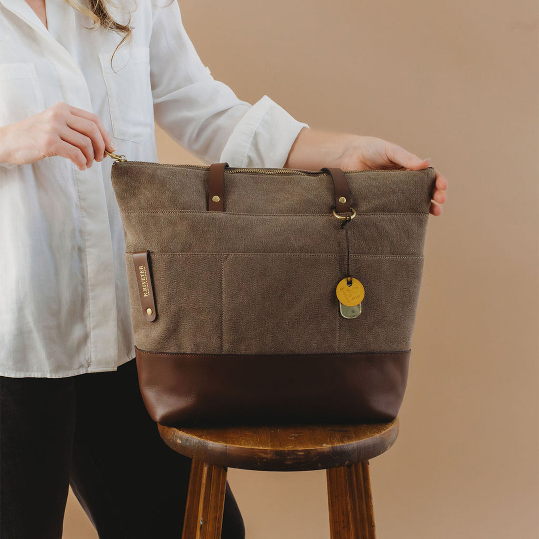 Harriet Tote Bag | Fatigue Washed Canvas + Brown Leather