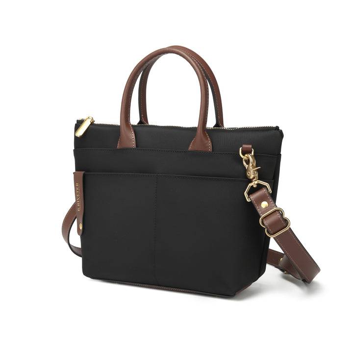 Dot | Small Tote | Black Nylon + Brown Leather