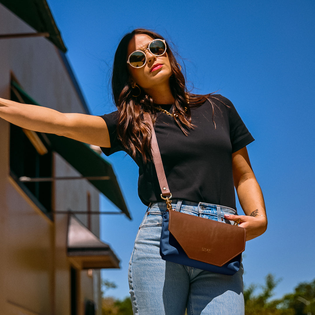 Patton | Navy Nylon + Brown Leather