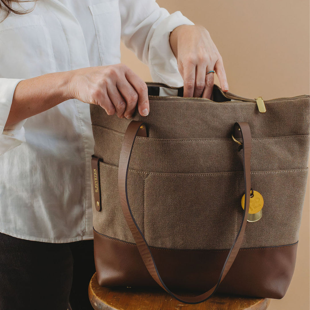 Harriet Tote Bag | Chocolate Washed Canvas + Brown Leather