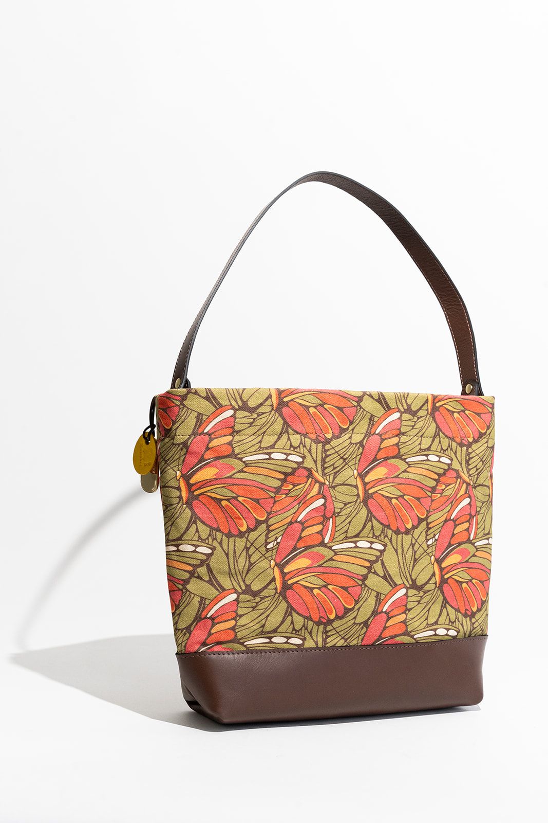 Sophia | Butterfly Print + Brown Leather