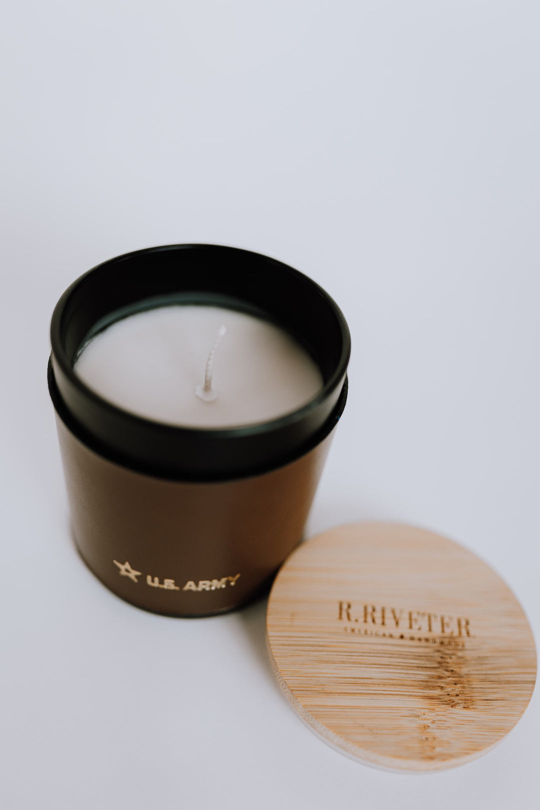 Leather Wrapped Candle | U.S. ARMY Signature Riveter Brown Leather