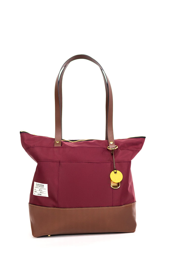 Harriet Tote Bag | Wine Nylon with Brown Leather