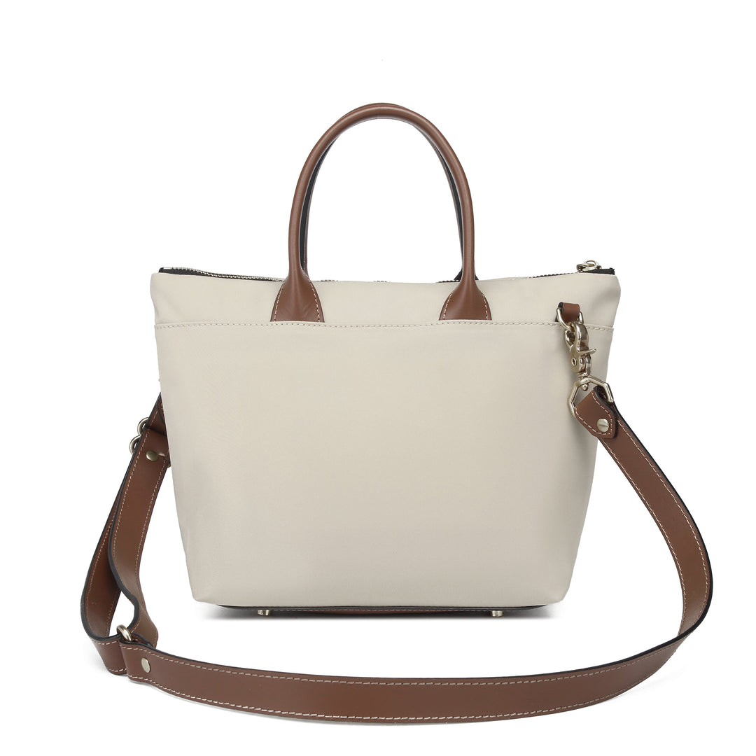 Dot | Small Tote | Khaki Nylon + Brown Leather