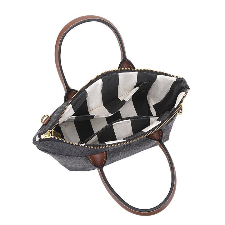 Dot | Small Tote | Black Washed Canvas + Brown