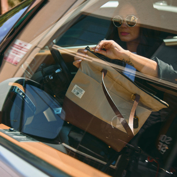 Harriet | Khaki Nylon + Brown Leather