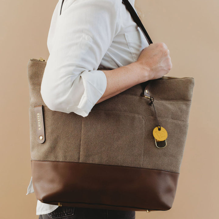 Harriet Tote Bag | Chocolate Washed Canvas + Brown Leather