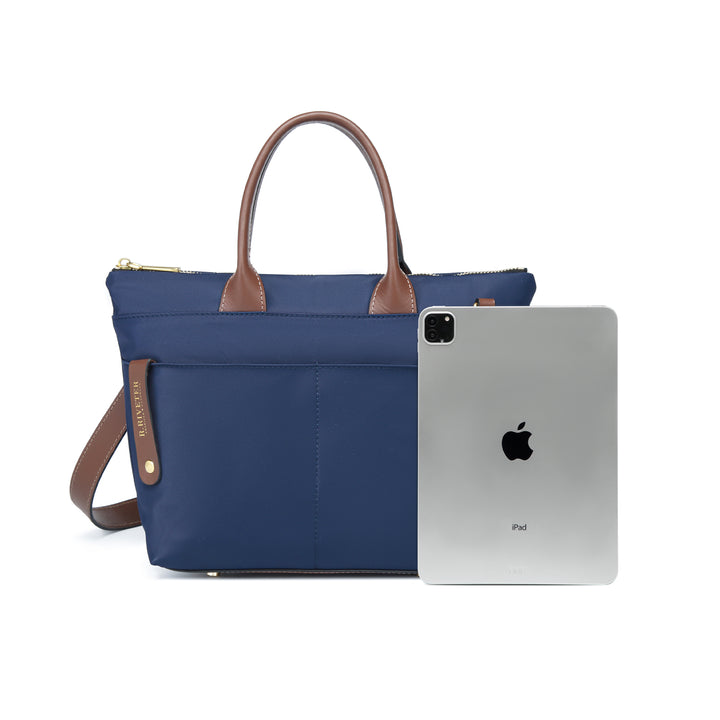 Dot | Small Tote | Navy Nylon + Brown Leather