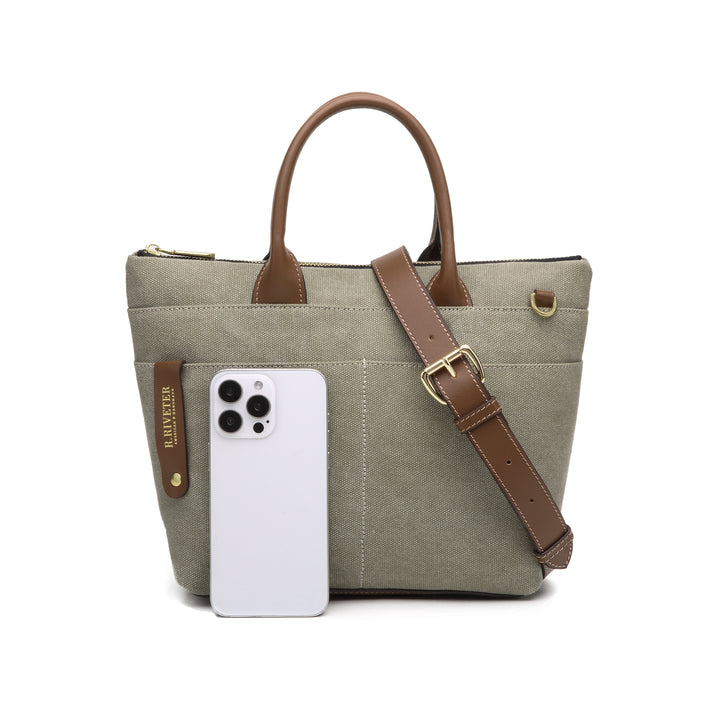 Dot | Small Tote | Fatigue Washed Canvas + Brown Leather