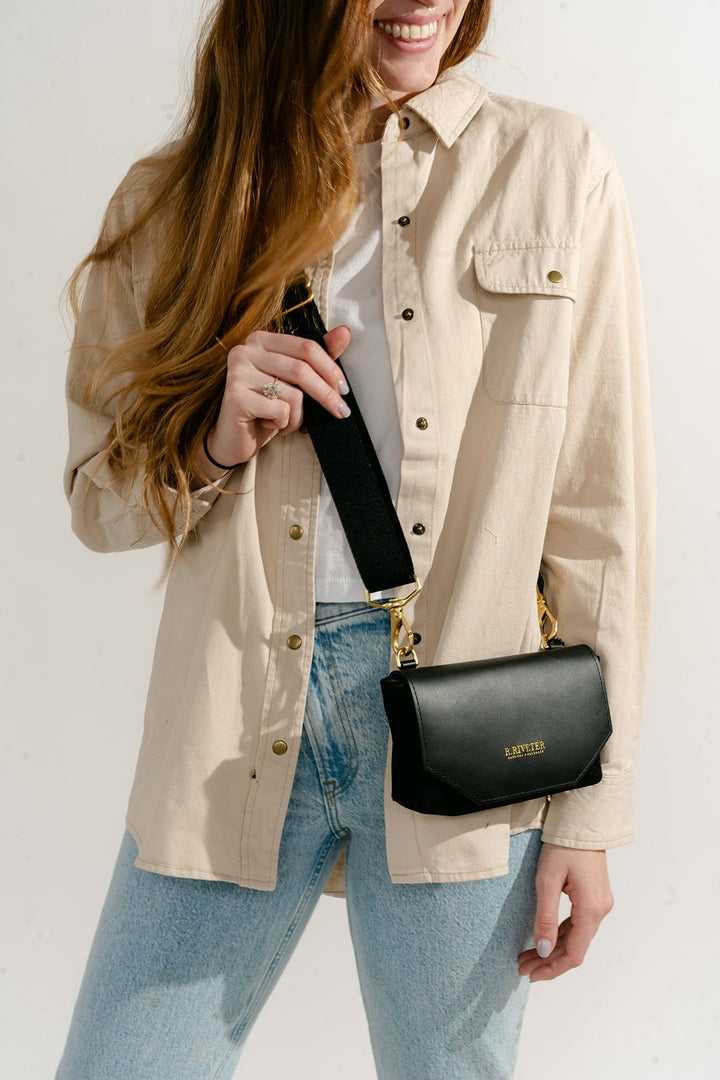 Whittle | Signature Black Canvas + Black Leather with Webbed Crossbody Strap