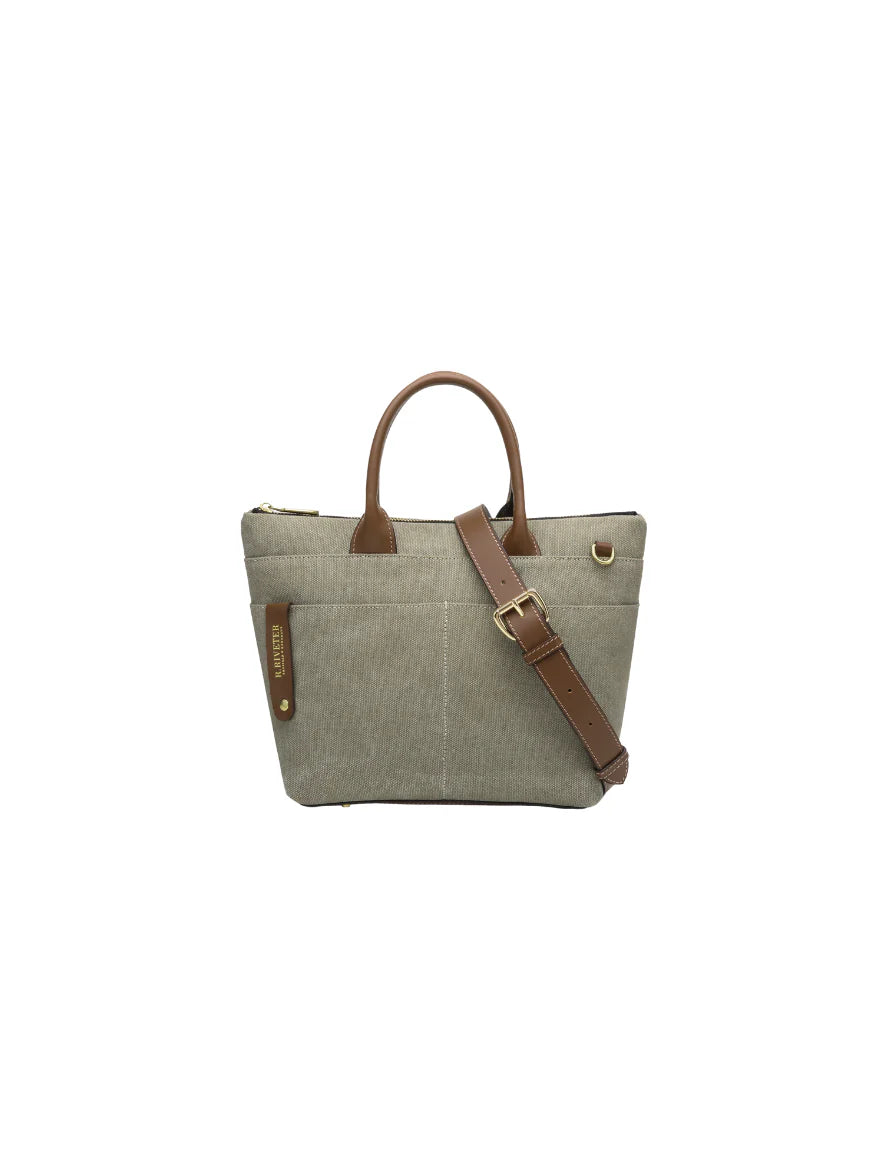 Dot | Small Tote | Fatigue Washed Canvas + Brown Leather